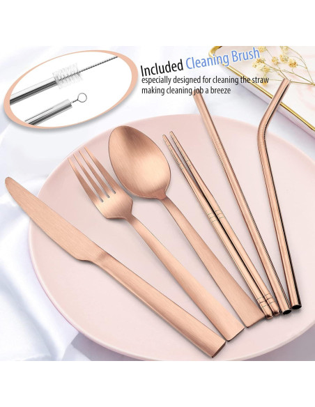 Set de Cubiertos Reutilizables E-far 8 Piezas Acero Inoxidable