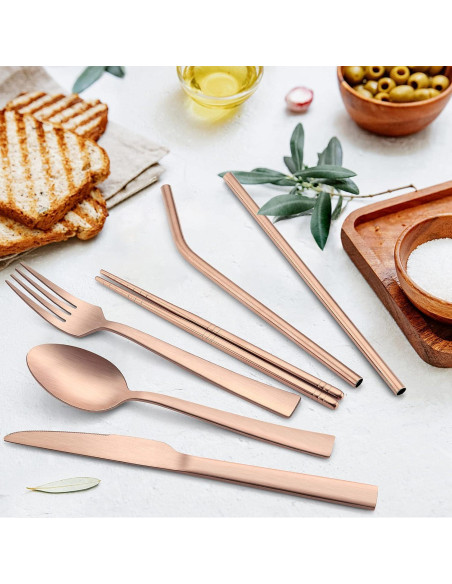 Set de Cubiertos Reutilizables E-far 8 Piezas Acero Inoxidable