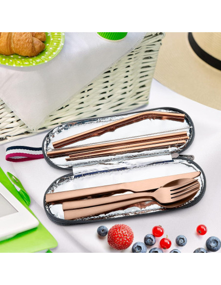 Set de Cubiertos Reutilizables E-far 8 Piezas Acero Inoxidable