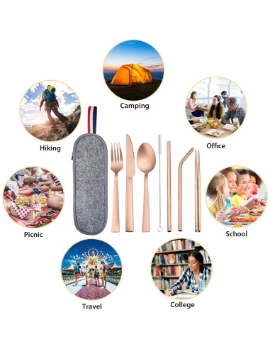 Set de Cubiertos Reutilizables E-far 8 Piezas Acero Inoxidable