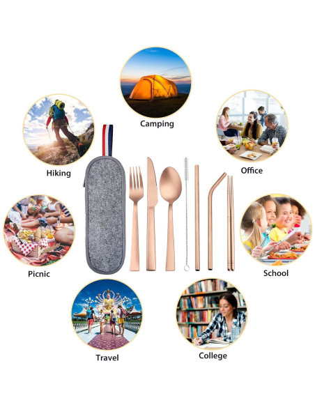 Set de Cubiertos Reutilizables E-far 8 Piezas Acero Inoxidable