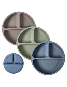 Platos de Silicona WeeSprout para Bebés - Paquete de 3, Irrompibles