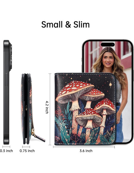 Billetera Compacta Mujer Toughergun Cuero RFID Bifold 10.67x9.14cm