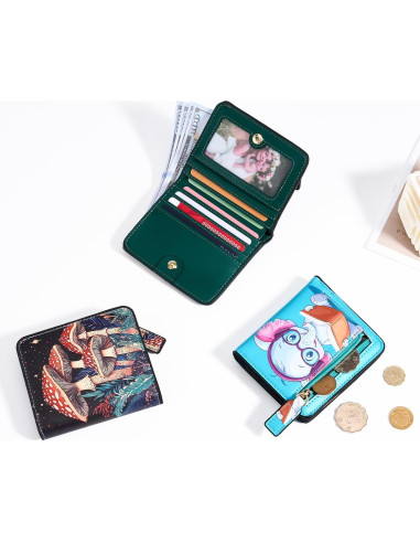 Billetera Compacta Mujer Toughergun Cuero RFID Bifold 10.67x9.14cm