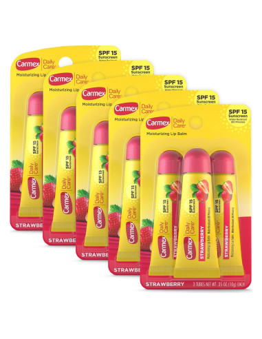 Bálsamo Labial Hidratante Carmex Fresa SPF 15 - 5 Tubos