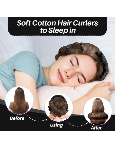 Juego de Rizador de Cabello Sin Calor Olaemuo - Diadema y Varillas Negras