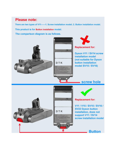 Batería de Reemplazo DTK 6000mAh para Dyson V11 V15 SV15 SV16