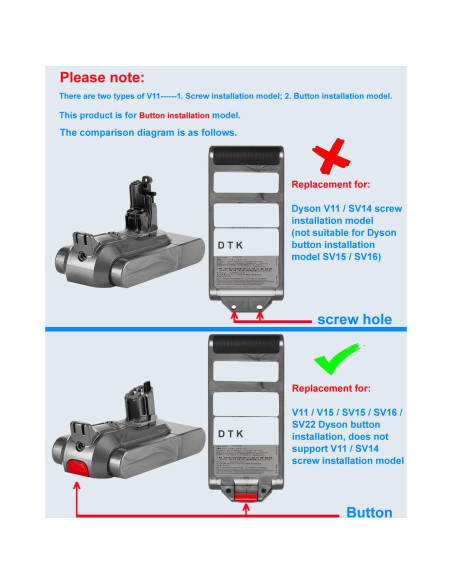 Batería de Reemplazo DTK 6000mAh para Dyson V11 V15 SV15 SV16