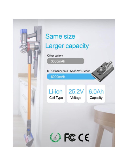 Batería de Reemplazo DTK 6000mAh para Dyson V11 V15 SV15 SV16
