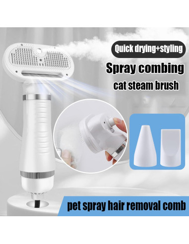 Cepillo de Vapor para Mascotas 6 en 1 ORO ROSA - Peine y Spray