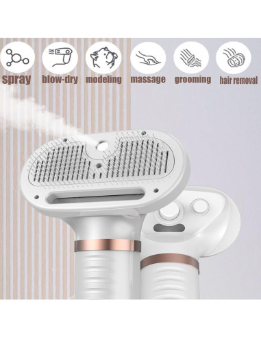 Cepillo de Vapor para Mascotas 6 en 1 ORO ROSA - Peine y Spray