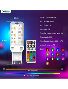 Bombillas LED G9 RGB Regulables 2W 250LM Control Remoto - Paquete de 2 2