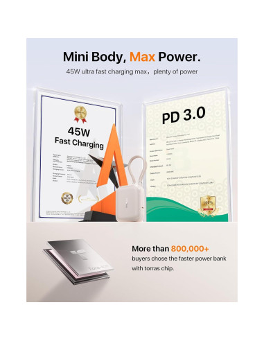 Power Bank TORRAS 10000mAh 45W USB-C Carga Rápida Oro