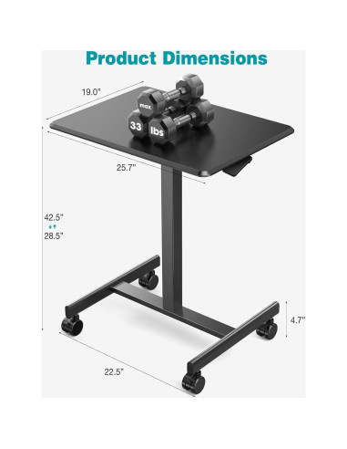 Escritorio de Pie DUMOS Ajustable Móvil 108 cm Negro