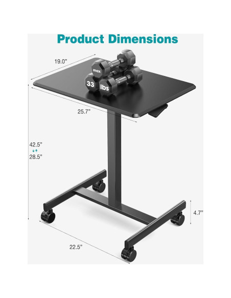 Escritorio de Pie DUMOS Ajustable Móvil 108 cm Negro