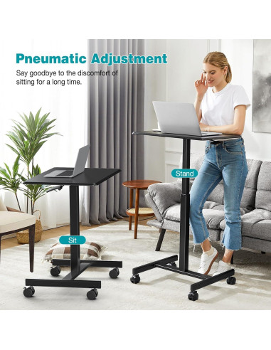 Escritorio de Pie DUMOS Ajustable Móvil 108 cm Negro