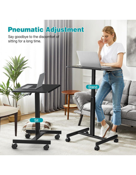 Escritorio de Pie DUMOS Ajustable Móvil 108 cm Negro