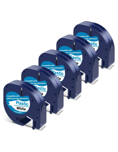 Cinta de Etiqueta Plástica Negra sobre Blanca Camopro 12mm x 4m - Paquete de 5