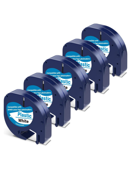 Cinta de Etiqueta Plástica Negra sobre Blanca Camopro 12mm x 4m - Paquete de 5