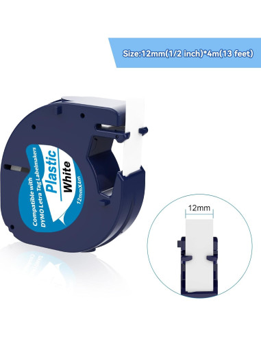 Cinta de Etiqueta Plástica Negra sobre Blanca Camopro 12mm x 4m - Paquete de 5