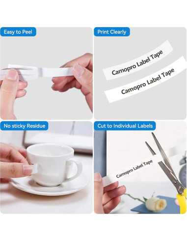 Cinta de Etiqueta Plástica Negra sobre Blanca Camopro 12mm x 4m - Paquete de 5