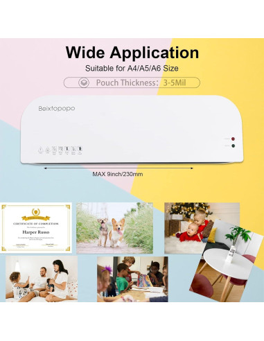 Laminadora A4 Beixtopopo 4 en 1 con Cortadora y 15 Bolsas