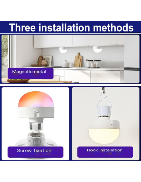 Bombilla Recargable Lemoeyes E26 E27 RGB con Control Remoto