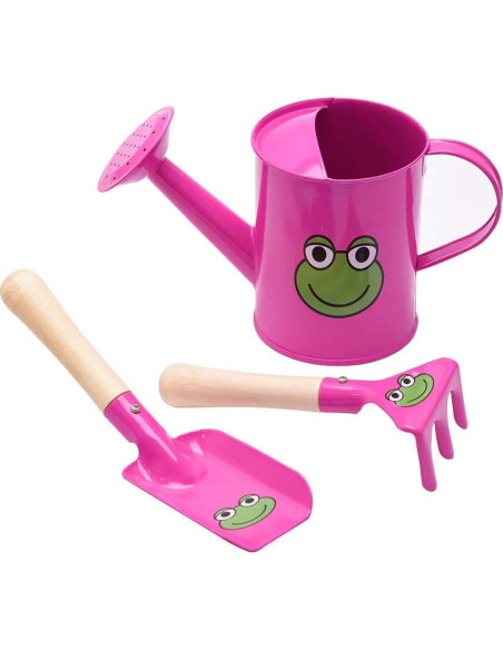 Kit de Jardinería Pequeño Sungmor - Regadera Rosa, Pala y Rastrillo