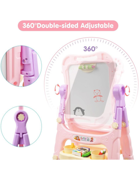 Caballete de Arte Ajustable Amagoing para Niños Rosa 3-5 Años