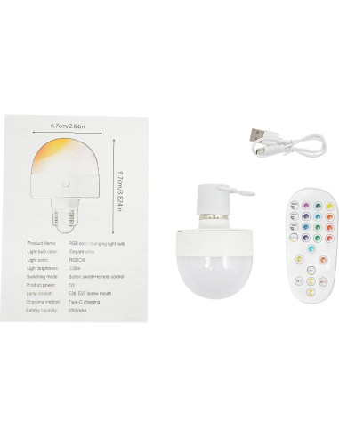 Bombilla Recargable Lemoeyes E26 E27 RGB con Control Remoto