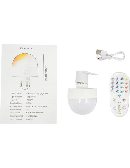 Bombilla Recargable Lemoeyes E26 E27 RGB con Control Remoto