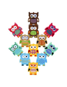 Juguetes Apilables de Madera Berry President - 12 Piezas Búhos