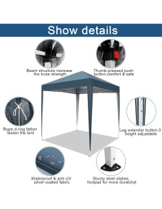 Carpa Instantánea Portátil Gearvato 2x2m Impermeable Azul 2