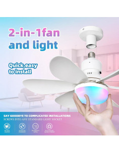 Ventilador de Techo con Luz AHXIAOZN Blanco RGB 52cm 2