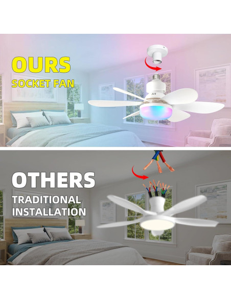 Ventilador de Techo con Luz AHXIAOZN Blanco RGB 52cm