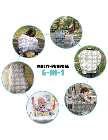 Cubierta de Lactancia MoM-me Elefante Gris/Blanco 72.4x72.4 cm