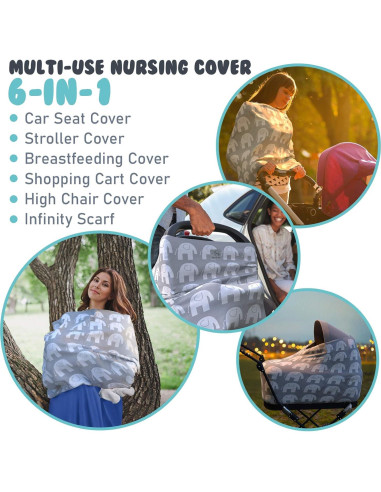 Cubierta de Lactancia MoM-me Elefante Gris/Blanco 72.4x72.4 cm