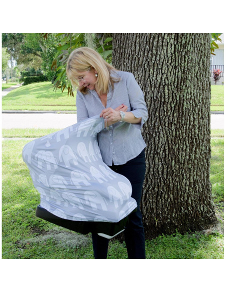 Cubierta de Lactancia MoM-me Elefante Gris/Blanco 72.4x72.4 cm