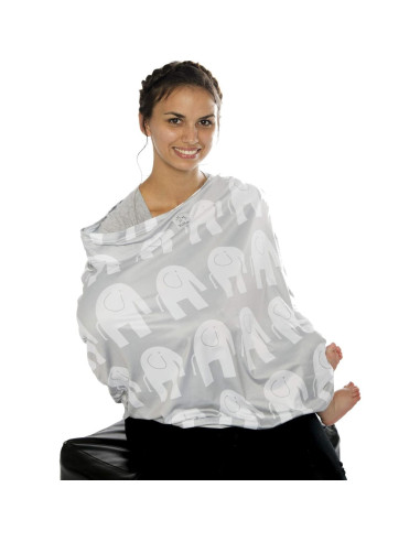 Cubierta de Lactancia MoM-me Elefante Gris/Blanco 72.4x72.4 cm