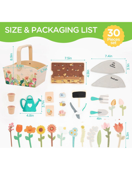 Caja de Jardinería de Madera GNAYUIJ - 30 Piezas Educativas