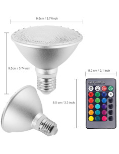 Lámpara LED PAR30 30W RGB Impermeable con Control Remoto - 2 Piezas 2