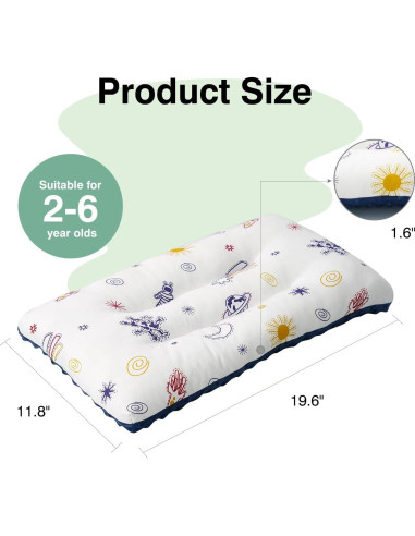 Almohada para Niños RESTIRY 48x28 cm Algodón Lavable Azul