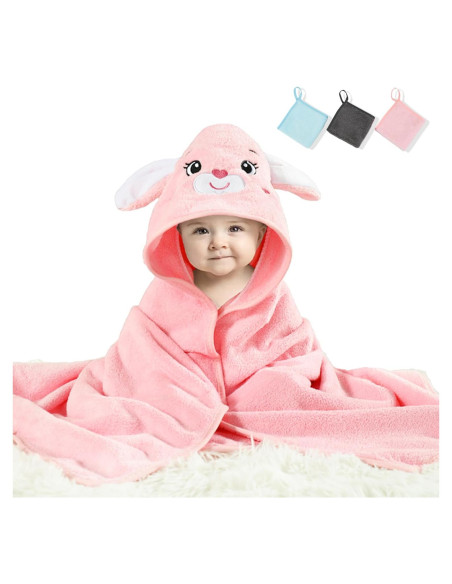 Toalla con Capucha SEVDO para Bebé 79x79 cm Conejo Rosa Toalla con Capucha SEVDO para Bebé 79x79 cm Conejo Rosa