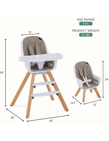 Silla Alta Convertible Evolur Zoodle 2 en 1 Gris Claro