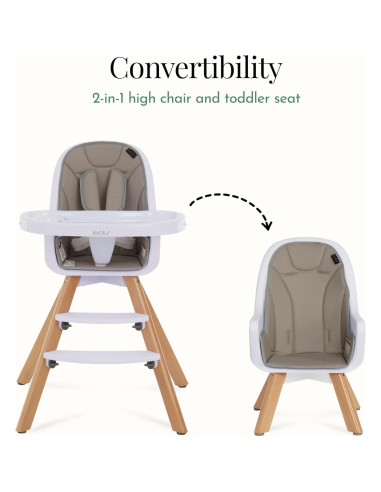 Silla Alta Convertible Evolur Zoodle 2 en 1 Gris Claro