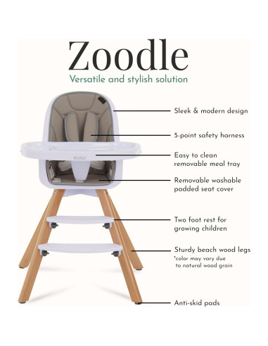 Silla Alta Convertible Evolur Zoodle 2 en 1 Gris Claro