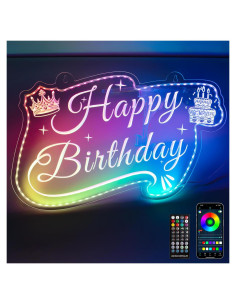 Letrero de Neón LED Feliz Cumpleaños MissAudrey 55x34 cm RGB