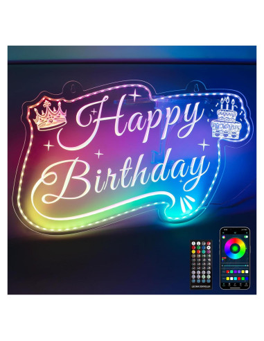 Letrero de Neón LED Feliz Cumpleaños MissAudrey 55x34 cm RGB