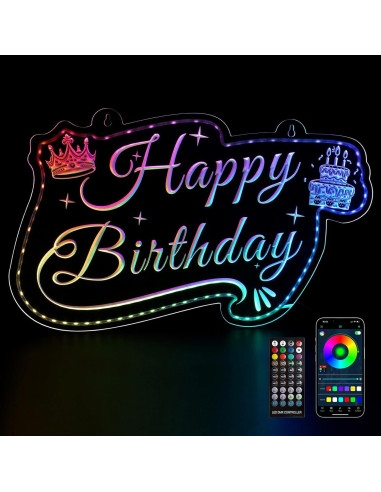 Letrero de Neón LED Feliz Cumpleaños MissAudrey 55x34 cm RGB