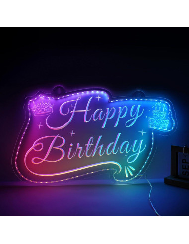 Letrero de Neón LED Feliz Cumpleaños MissAudrey 55x34 cm RGB
